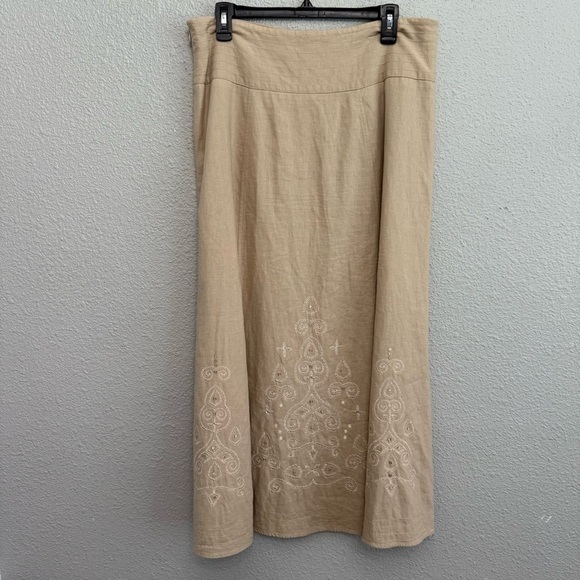 Hillard & Hanson Linen Blend Embroidered Maxi Skirt Size 10 A-Line Linen Blend - Picture 3 of 4